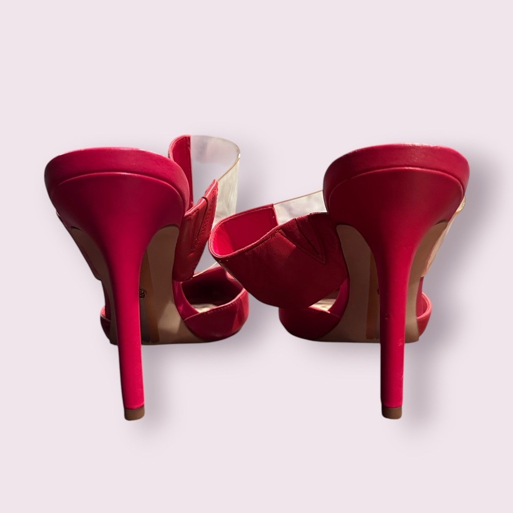 Sam Edelman Red Pointed-Toe Hope Heels with Clear Strap Size 9.5 - Picture 8 of 12